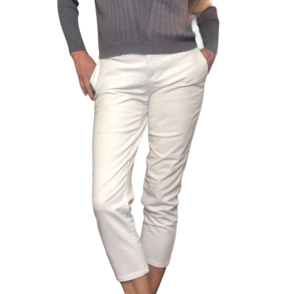 Cleo White Ankle  Cropped Thick cotton Trousers Size 6 Petite